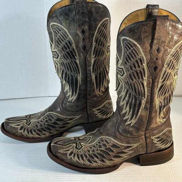 Corral Brown Heeled Boots with Embroidered Wings - Picture 6 of 16